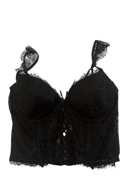 Victoria’s Secret Black Lace Longline Bustier Bra with the zipper